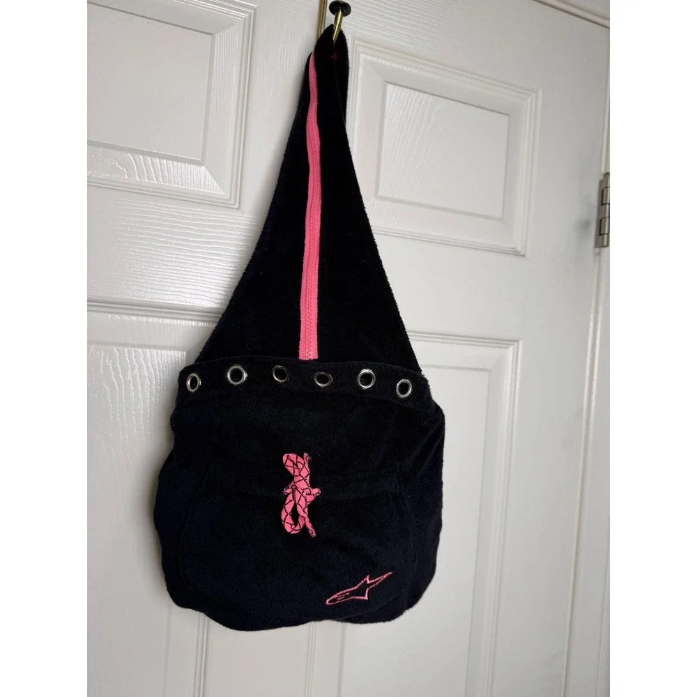 Alpinestars Women Black Pink Fleece Mini Backpack Convertible Sling Bag Grommet